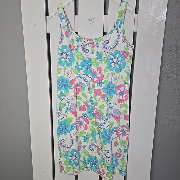 Sigrid Olsen Sport Blue Floral Shift Knee Length Stretch Dress 10 Athleisure - Picture 2 of 11